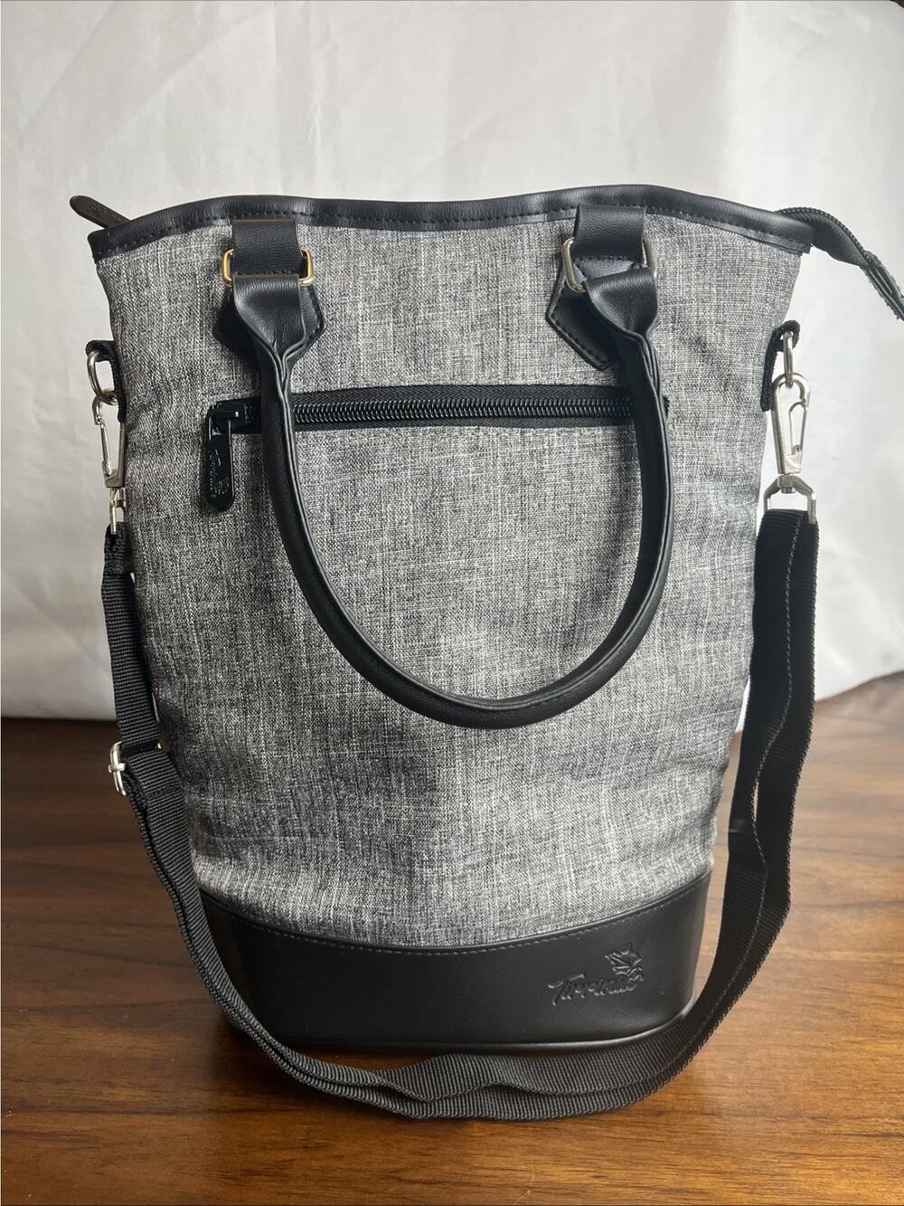 Tirrinia Gray Insulated Wine Cooler Bag W/Handles & Strap For 2 Bottles Picnic